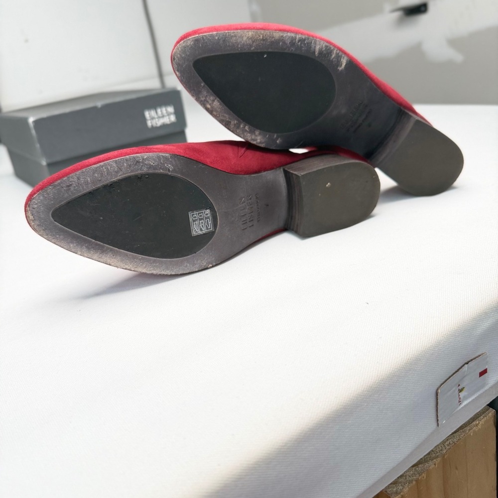 Eileen Fisher Sylvia Suede Mules Garnet Red 7M Capsule Career Luxury Chic - Picture 5 of 11